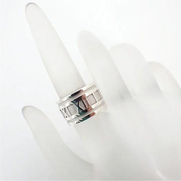Tiffany & Co. 💯 % Auth 925 Silver Atlas Roman Numeral Wide Ring w/Pouch✨EUC✨ - Picture 8 of 10